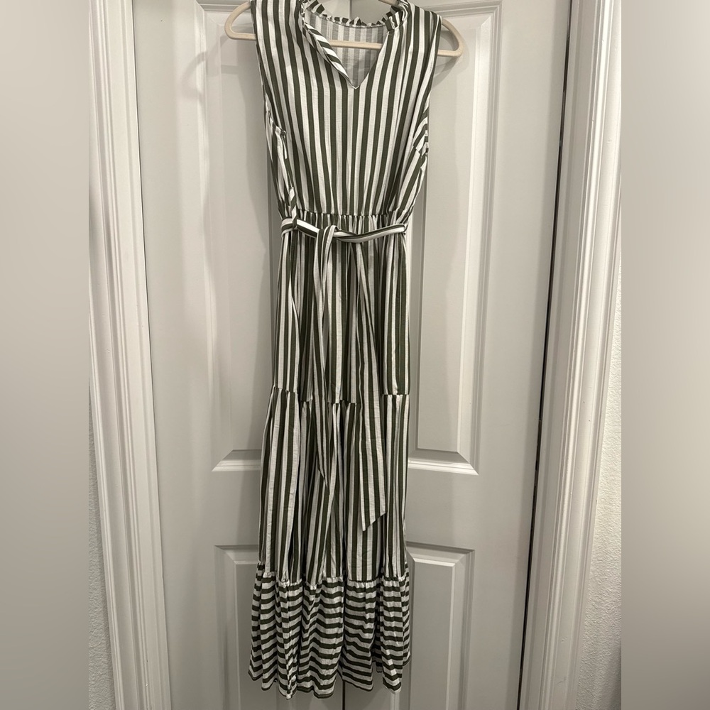 Striped Green and White tiered maxi dress